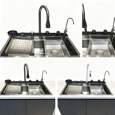 chất lượng  Customized Premium Cup Washer Integrated Hand-Polished 304/316 Stainless Steel Kitchen Sink with 250-300mm Bowl Depth and 1.2-2.0mm Panel Thickness nhà máy