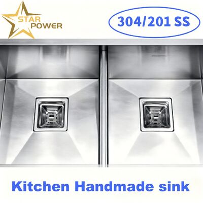 Giá tốt Sản phẩm thủ công 304 Stainless Steel Double Bowl Sink với thiết kế chống âm thanh trực tuyến