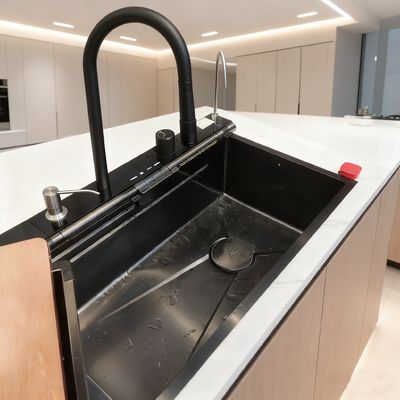 Bồn rửa chén đôi bằng thép không gỉ 800mm với lớp hoàn thiện mờ, miếng đệm giảm thanh và lỗ thoát nước phía sau