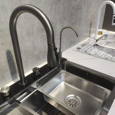 Handmade Stainless Steel Kitchen Sink with Double-Step Integrated Design and Food Grade 304/316 Stainless Steel