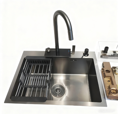 Bộ chậu rửa bát bằng thép không gỉ 304 | Bồn rửa sâu thủ công cao cấp có vòi rửa bát cao chống ồn, chống ngưng tụ | Độ sâu bồn rửa tùy chỉnh có sẵn | Độ dày thép tùy chỉnh có sẵn