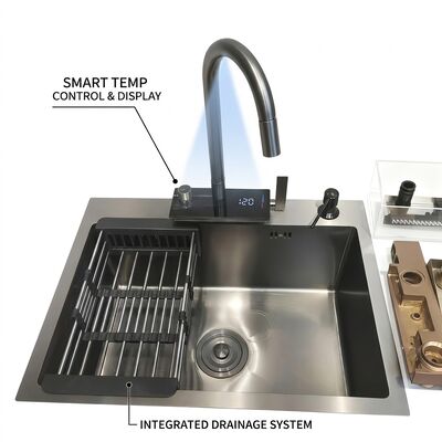 chất lượng Flush Mount / Inset Kitchen Sink SUS304 Stainless Steel Main & Auxiliary Bowl Kitchen Sink Gold-Toned Flush-Mount 700mm 10-Inch Extra-Deep Basin | Custom Basin Depth Available | Custom Steel Gauge Available nhà máy