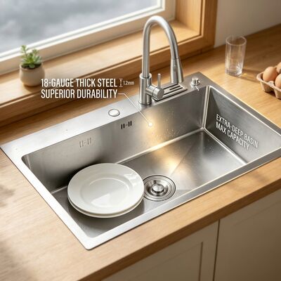 Giá tốt Brushed 18-Gauge 304 Stainless Steel Single Bowl Kitchen Sink Undermount 1000mm 300mm Extra-Deep Basin trực tuyến