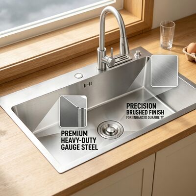 Giá tốt Bồn rửa nhà bếp bằng thép không gỉ hạng nặng SUS304 thương mại thả vào chậu bát đơn sâu 800mm 250mm trực tuyến