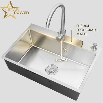 Giá tốt Thợ rửa rửa nhà bếp lớp 304 SS với bề mặt mờ và bồn rửa sâu 250mm trực tuyến
