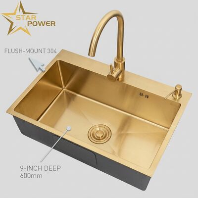 Giá tốt 304 Stainless Steel bồn rửa nhà bếp với màu vàng kết thúc và thiết kế Flush-Mount trực tuyến
