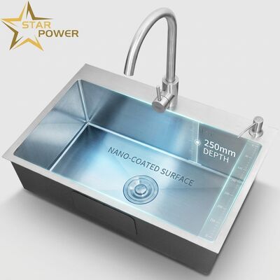Giá tốt Chậu rửa bát đôi bằng thép không gỉ 304 nano phủ, cấp thực phẩm, với bồn sâu 250mm trực tuyến