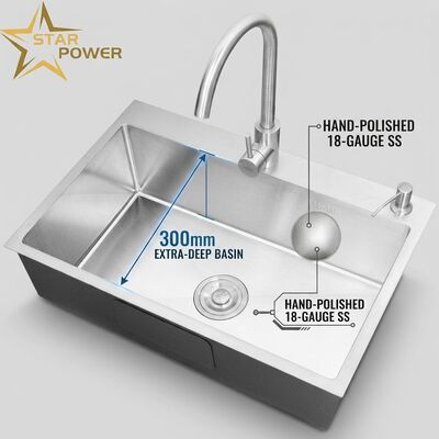 Giá tốt 18-Gauge 304 SS Single Bowl Kitchen Sink Chrome Plated Undermount 1000mm 300mm Extra-Deep Basin trực tuyến