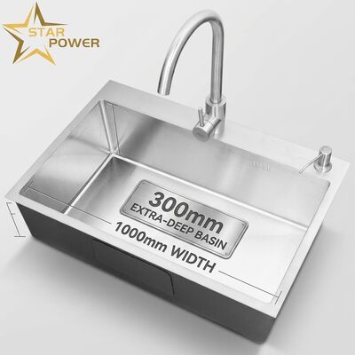 Giá tốt 18-Gauge 304 SS Thợ rửa nhà bếp đơn chén được đánh răng dưới mặt đất 1000mm 300mm bồn rửa sâu hơn trực tuyến