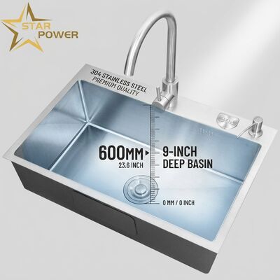 Giá tốt Chậu rửa bát đôi bằng thép không gỉ 304, mặt trên đánh bóng, bồn sâu 600mm 9 inch trực tuyến