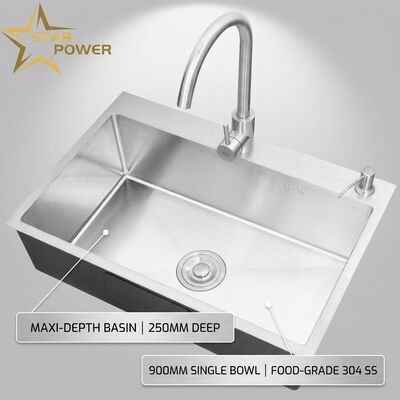 Giá tốt Hộp bồn rửa nhà bếp hầm rửa nhà bếp loại thực phẩm 304 SS Hộp bồn rửa nhà bếp đĩa đơn bồn rửa nhà bếp Chrome bọc 900mm 250mm bồn rửa sâu trực tuyến
