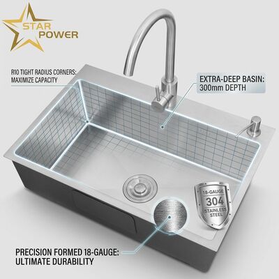 Giá tốt Chậu rửa bát lắp nổi / lắp âm mặt bàn 18-Gauge 304 SS Chậu rửa bát đôi Bề mặt mờ Lắp nổi 1000mm 300mm Bồn rửa siêu sâu | Độ sâu bồn rửa tùy chỉnh có sẵn | Độ dày thép tùy chỉnh có sẵn trực tuyến