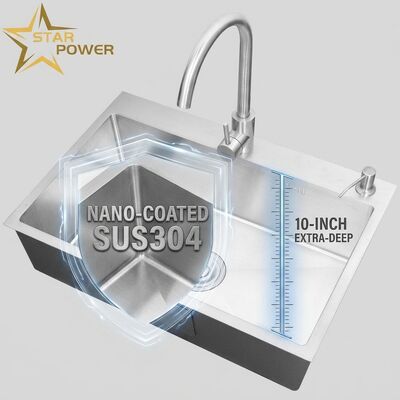 Giá tốt Đồ rửa nhà bếp SUS304 thép không gỉ bằng hai bát bếp bồn rửa nhà bếp phủ lớp phủ nano 700mm 10 inch bồn rửa sâu hơn trực tuyến