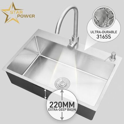 Giá tốt Chậu rửa bát lắp nổi / Chậu rửa bát âm bàn 316 Thép không gỉ Chậu rửa bát đôi Bề mặt mờ Chậu rửa bát lắp nổi 800mm Sâu 220mm | Độ sâu chậu tùy chỉnh có sẵn | Độ dày thép tùy chỉnh có sẵn trực tuyến