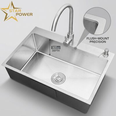 Giá tốt Nắp rửa / Inset bồn rửa nhà bếp 18-Gauge 304 SS chính & phụ trợ bát bếp bồn rửa nhà bếp màu vàng Flush-Mount 1000mm 300mm Extra-Deep bồn rửa sẵn có chiều sâu bồn rửa tùy chỉnh trực tuyến