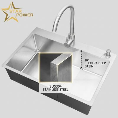 Giá tốt Bàn rửa nhà bếp SUS304 Stainless Steel Double Bowl Bàn rửa nhà bếp được đánh bóng Bàn rửa 700mm 10 inch Extra-Deep Basin trực tuyến