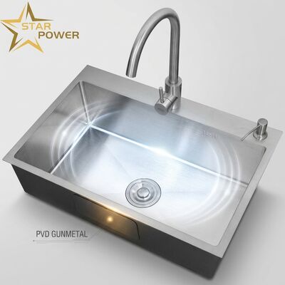 Giá tốt Chậu rửa bát lắp âm / chìm Bát chính & phụ bằng thép không gỉ 304 cấp thực phẩm Chậu rửa bát bếp PVD Gunmetal Lắp âm 900mm Bồn sâu 250mm | Độ sâu bồn tùy chỉnh có sẵn | Độ dày thép tùy chỉnh có sẵn trực tuyến