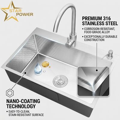 Giá tốt Chậu rửa bát lắp nổi / lắp âm 316 Thép không gỉ Chậu rửa bát đôi bằng nhau Chậu rửa bát lắp âm phủ Nano 800mm Bồn sâu 220mm | Độ sâu bồn tùy chỉnh có sẵn | Độ dày thép tùy chỉnh có sẵn trực tuyến