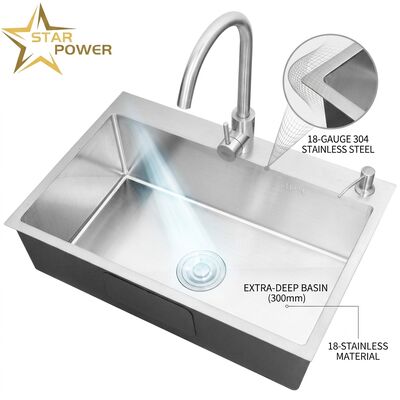 Giá tốt Chậu rửa bát âm bàn 18-Gauge 304 SS Chậu rửa bát đơn Mạ Crom Chậu rửa bát âm bàn 1000mm 300mm Bồn rửa siêu sâu | Độ sâu bồn rửa tùy chỉnh có sẵn | Độ dày thép tùy chỉnh có sẵn trực tuyến