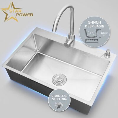 Giá tốt Chậu rửa bát lắp nổi / lắp âm mặt bàn Thép không gỉ 304 Chậu rửa bát đôi Bề mặt mờ Lắp nổi 600mm Bồn sâu 9 inch | Độ sâu bồn tùy chỉnh có sẵn | Độ dày thép tùy chỉnh có sẵn trực tuyến