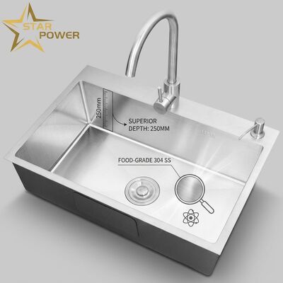 Giá tốt Hộp bồn rửa nhà bếp hầm rửa nhà bếp loại thực phẩm 304 SS Hộp bồn rửa nhà bếp đĩa đơn được đánh răng Hộp bồn rửa 900mm 250mm Độ sâu bồn rửa tùy chỉnh có sẵn trực tuyến