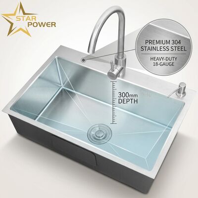 Chậu rửa bát lắp nổi / lắp âm 18-Gauge 304 SS Chậu rửa bát đôi Bề mặt chậu rửa bát lắp nổi 1000mm 300mm Bồn rửa siêu sâu | Độ sâu bồn rửa tùy chỉnh có sẵn | Độ dày thép tùy chỉnh có sẵn