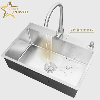 304 thép không gỉ bằng hai bát bếp bồn rửa Nano-bọc Drop-In 600mm 9-inch sâu bồn rửa