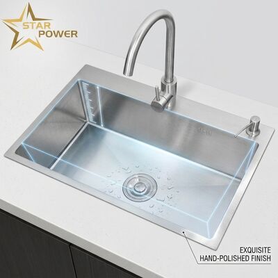 Giá tốt Chậu rửa bát chính và phụ bằng thép không gỉ 316 Chậu rửa gắn chìm màu vàng 800mm 300mm trực tuyến