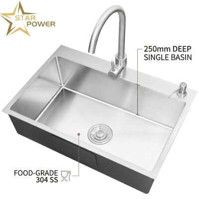 Giá tốt Top Mount / Drop-in Kitchen Sink Food-Grade 304 SS Equal Double Bowl Kitchen Sink Tay đánh bóng Drop-in 900mm 250mm Deep Basin trực tuyến