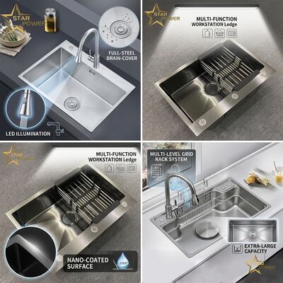 Giá tốt Stainless Steel 18 Gauge Undermount Nhà bếp Địa điểm làm việc bồn rửa, Single Bowl X Groove Fast Drain Design trực tuyến