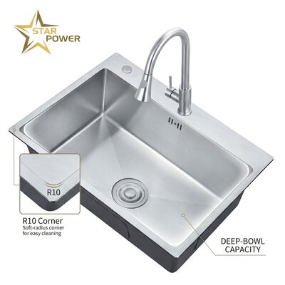 Giá tốt 25x22 Inch Drop-in bếp bồn rửa 304 Stainless Steel Single Bowl 18 Gauge Nano chống vi khuẩn lớp phủ trực tuyến