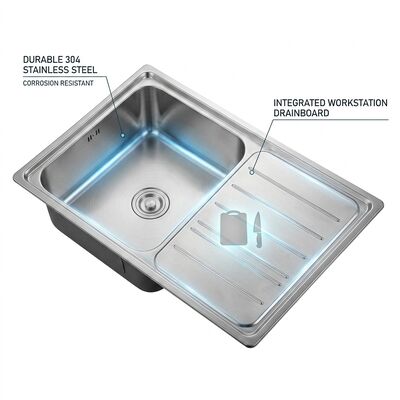Giá tốt 30x18 Inch Undermount Workstation Nhà bếp bồn rửa 304 Stainless Steel Single Bowl 18 Gauge Với Drainboard trực tuyến
