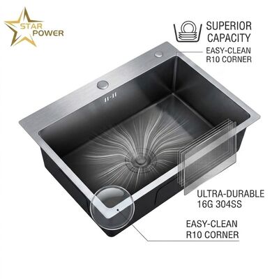 Giá tốt 16 Gauge 304 Stainless Steel Deep Single Bowl Kitchen Sink Drop-in 33x22 Inch 10 Inch Basin Brushed Finish trực tuyến