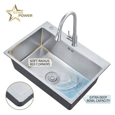 Giá tốt Drop-In 27x18 Single Bowl Kitchen Sink SUS304 Handmade 22 Gauge Deep Basin online