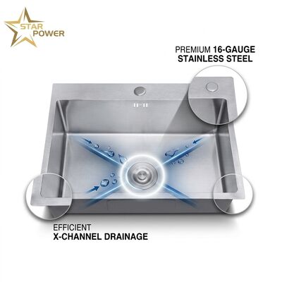 Giá tốt 30 Inch Overmount Single Bowl Kitchen Sink 18 Gauge with Integrated Drainboard trực tuyến